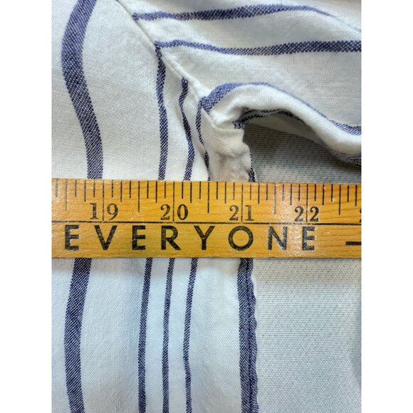 Loft Womens Linen Blend Button Up Shirt Size L White Blue Striped Casual Summer - Picture 8 of 12